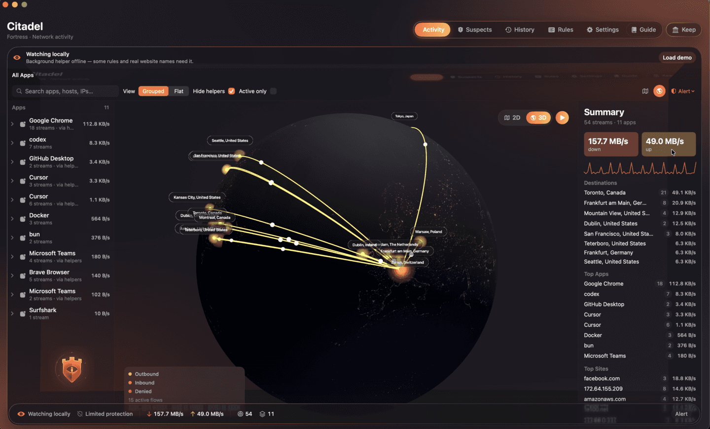 Citadel Fortress activity with live network map