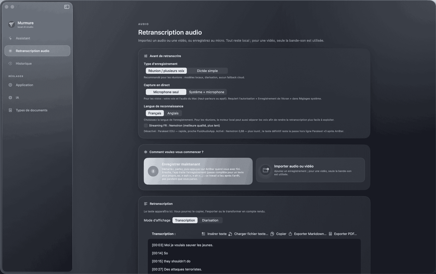 Capture et transcription
