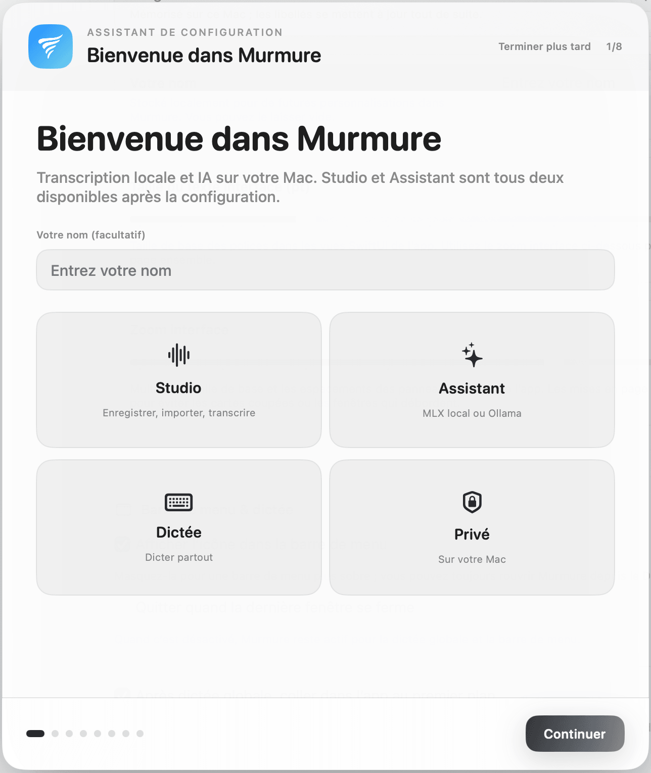Assistant de configuration et modèle local